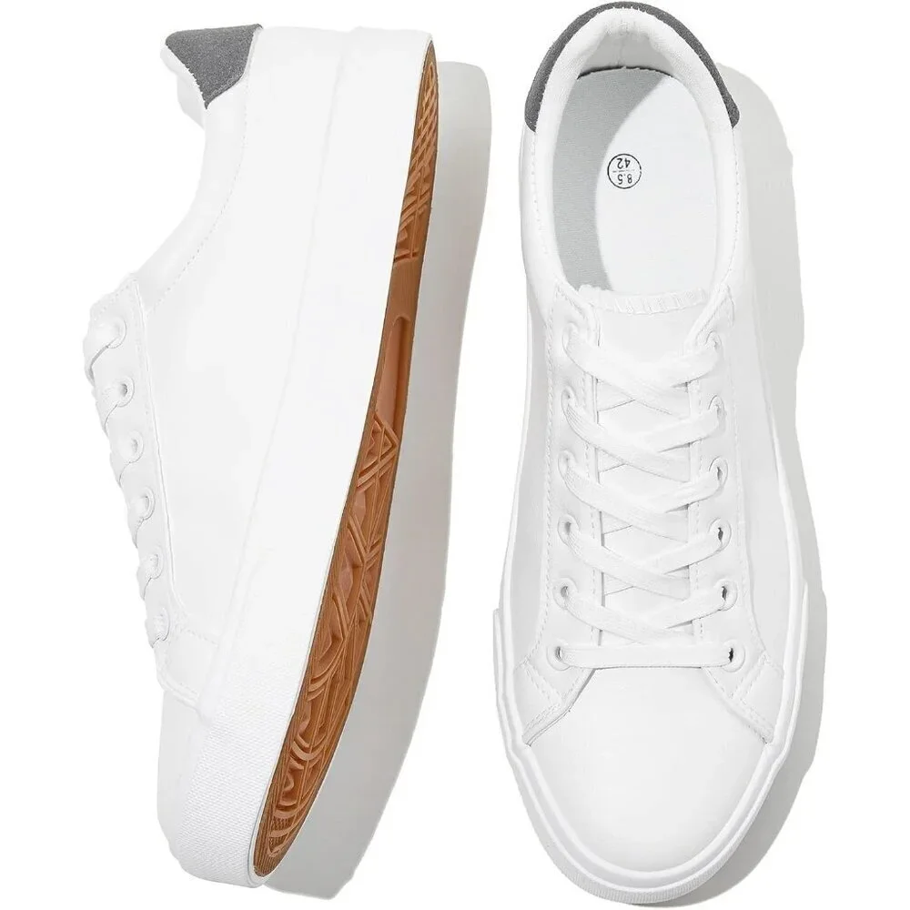 Mens White Tennis Shoes Low Top Fashion Sneakers PU Leather Casual Footwear